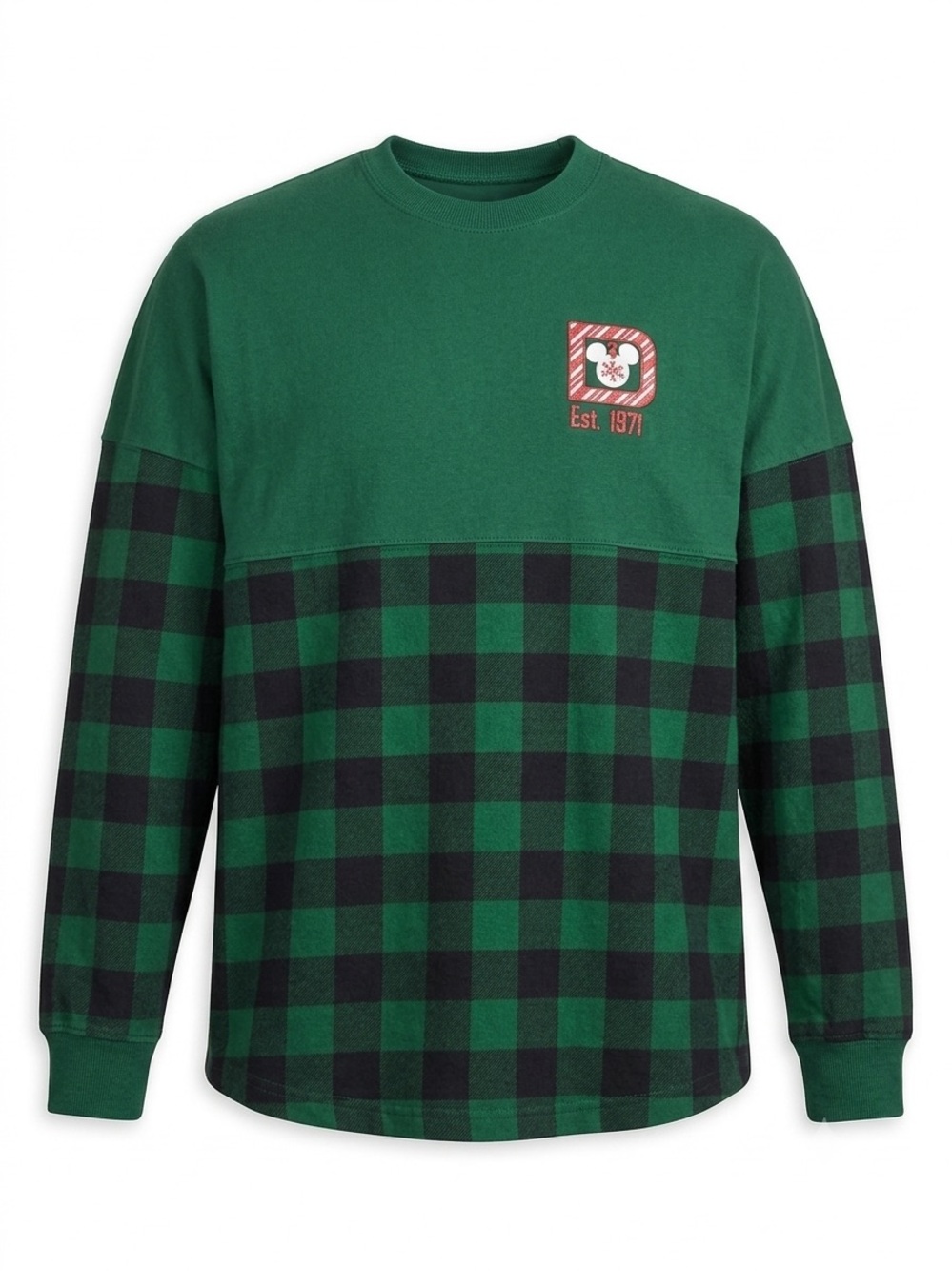 Spirit Jersey Green Plaid Long-Sleeve Oversized Walt DisneyWorld Crewneck Shirt